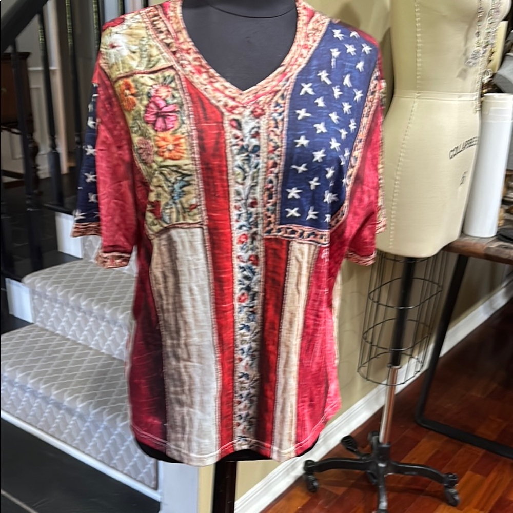 Colorful Patchwork V-Neck Shirt
